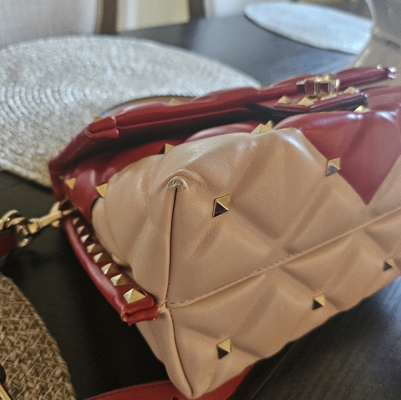 Top Handle Studded Stud Structured Handbag Bag Pink Red Two Tone - Picture 4 of 16